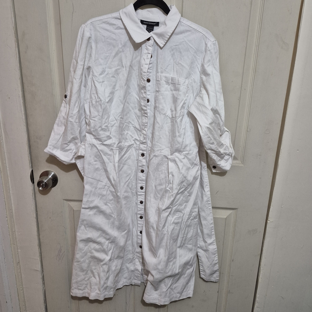 Ashley Stewart White Casual Button Down Shirt
